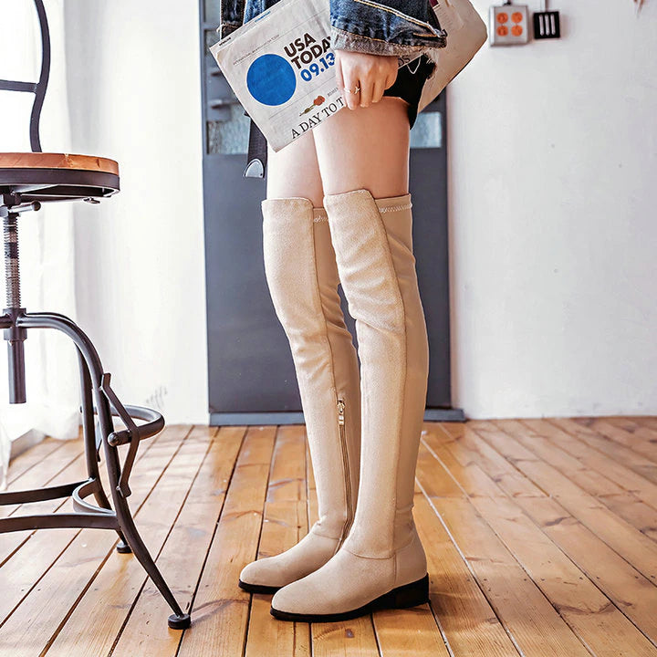 kamames High Flat Boots Women Over the Knee Boots comfy Autumn Winter Faux Suede Zipper Boots Fashion Shoes Woman 2018 Black