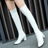kamames Fashion Knee High Boots Women's Winter Boots Thick High Heel Stretc Long Boots Slip On Autumn Shoes Woman Black White