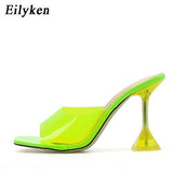 kamames Green Orange PVC Transparent Crystal Spike High Heels Jelly Woman Slippers Street Style Open Toe Sandals Slides Shoes
