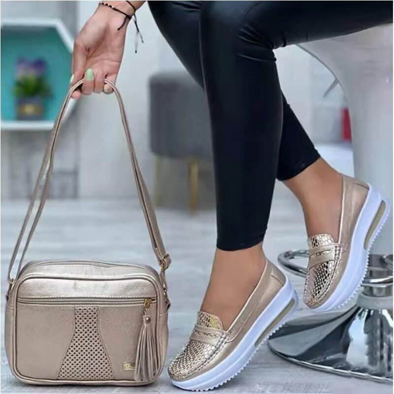 kamames fashion round toe low top wedge platform sneakers comfort Non slip women loafers plus size 43 flat casual shoes of women