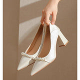 kamames Satin Temperament High Heels, Single Shoes, White Cheongsam Shoes, Bridesmaid Shoes, Daily Wedding Shoes, Female Bride Shoes