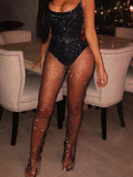 kamames Diamond Mesh Pants Women Sexy Summer Hollow Out Transparent Loose Long Fishnet Pants 2024 New BeachWear Trousers