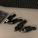 kamames Flat-Bottomed Black Baotou Sandals Fairy Shoes 2023 New Spring And Summer Pointed Diamond Single Shoes