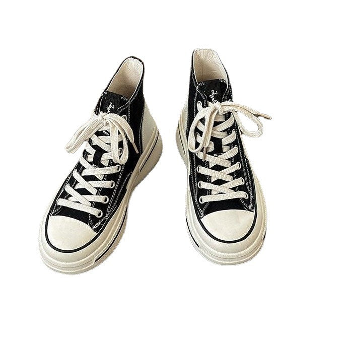 kamames kamames Spring And Autumn New Good Match Casual Women's Canvas Shoes Students Platform Platform Single Shoes Increased High Top Women's Shoes
