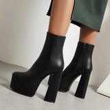 kamames Fashion Platform Women Ankle Boots Autumn Winter Chunky High Heel Punk Boots Square Toe Zipper Lady Shoes Plus Size 42 43