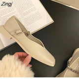 kamames Deformed Heel Autumn Luxury Chain Square Head Shallow Flat Shoes Women's Lazy Loafer Casual Flat Square Heels Lolita Shoes