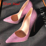 kamames Pumps Women 12cm Thin High Heels Shoes Sexy Glitter Leather Bright Pointed Toe Female Stiletto Bling Bling LF015 ROVICIYA