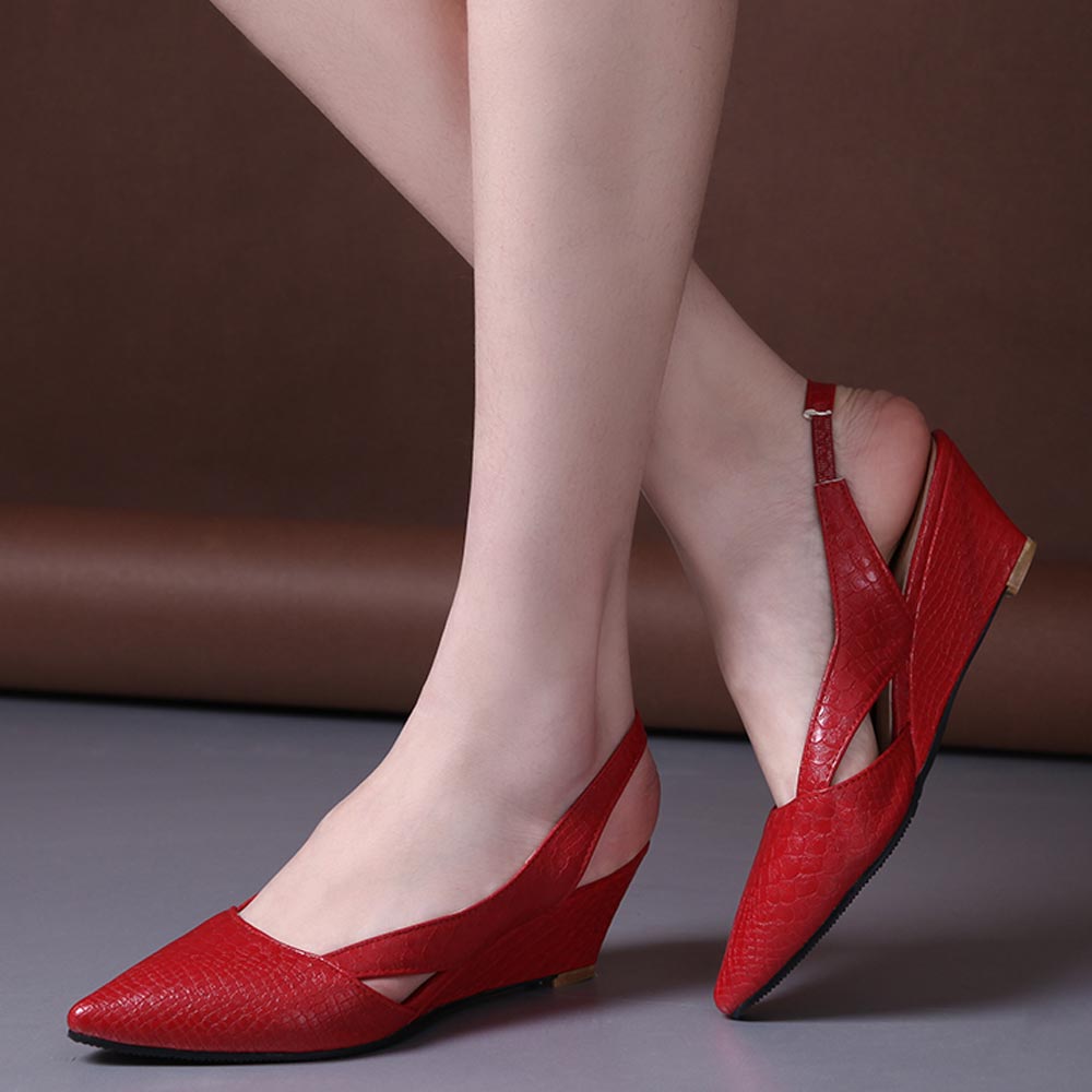 kamames Sgesvier Black Red White Pointed Toe Women Sandals Shoes Woman Footwears Slip On Wedges Heel Shoes Sandalias Mujer Sapatos B564