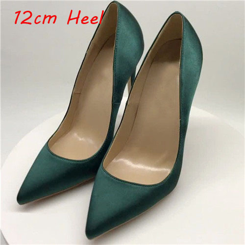 kamames Green Silk Sexy Mature Woman Pumps Women Classics 12cm High Heel Pointed Toe Wedding Shoes BM003 ROVICIYA