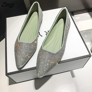 kamames Diamond Flat Shoes Woman Pointed Toe Loafers Flat Shallow Lighter Crystal Shoes Diamond Pointed Hidden Heel Wedding Shoes