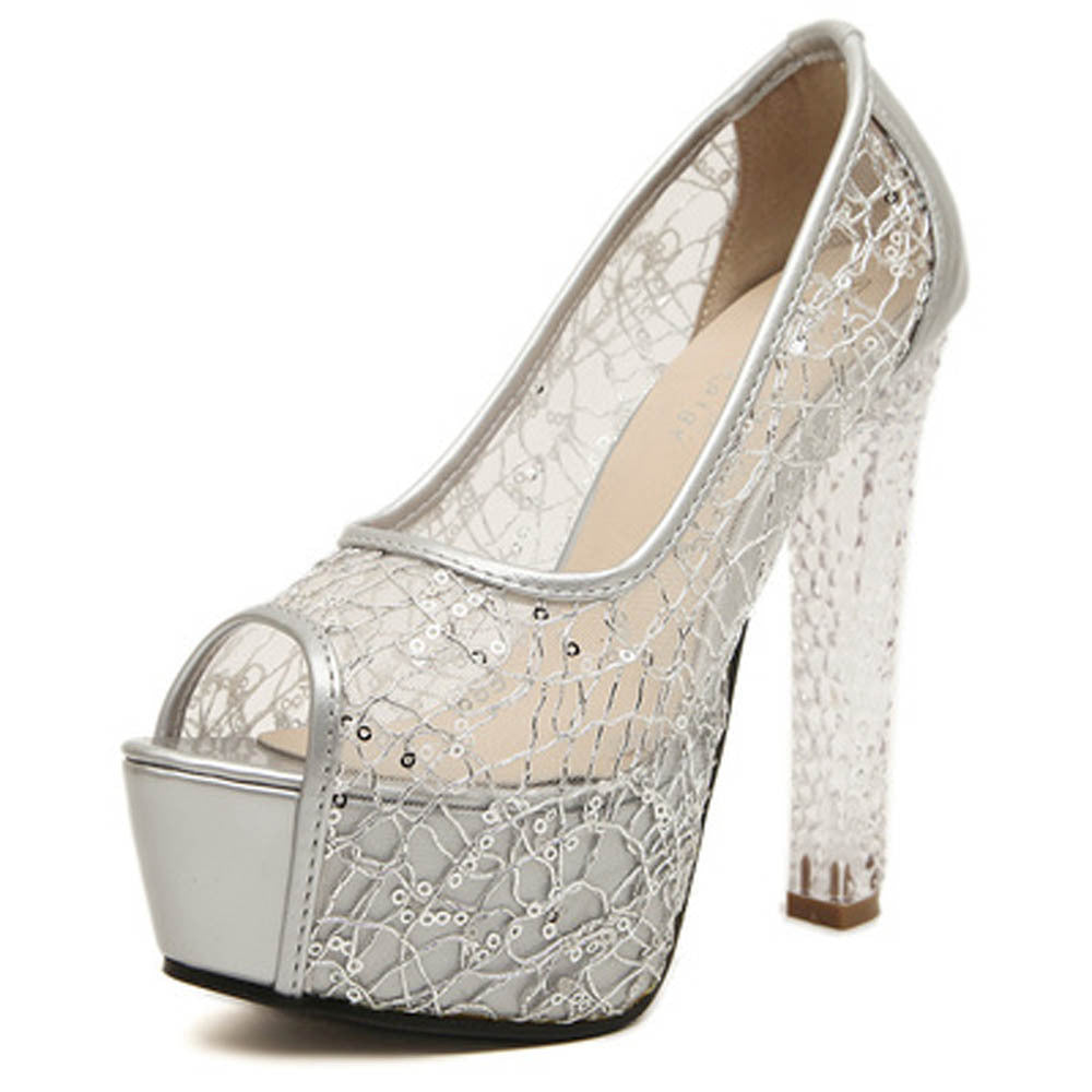 kamames Fishmouth Sandals 2024 New Fashion Summer Transparent Ladies' Thick-Heeled High-Heeled Crystal Shoes
