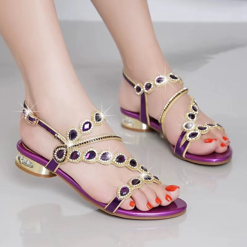 kamames Sandals Women's Summer 2024 New Fashionable Crystal High Heels Set With Diamonds Comfortable Rough Heels For Women's Shoes