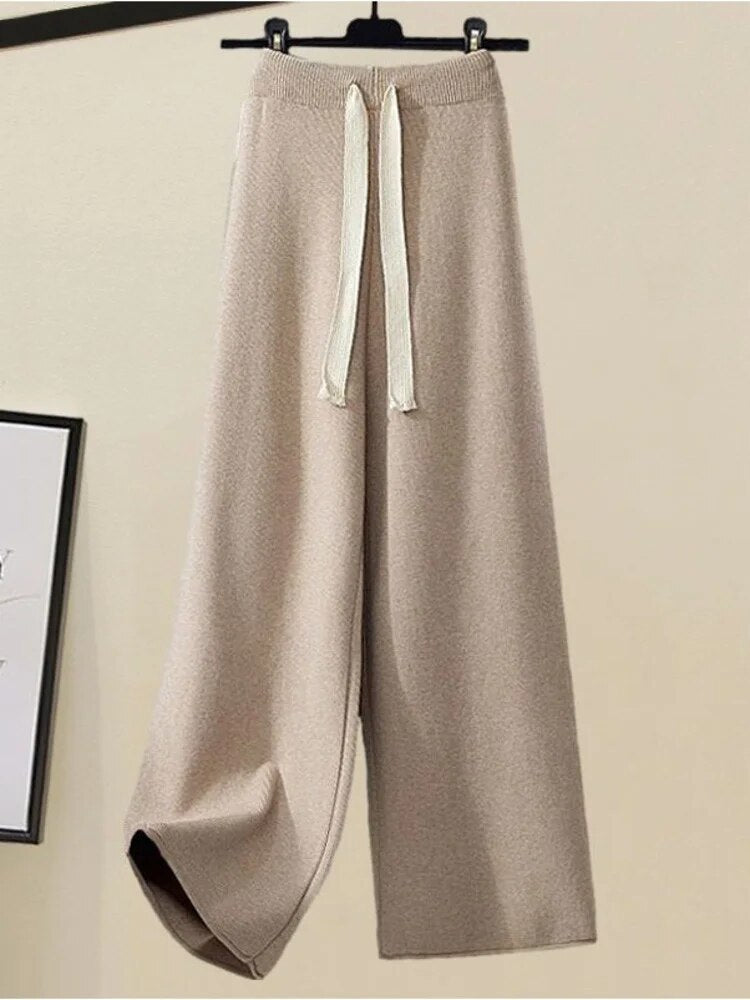 kamames Fall Winter Knitwear Two Piece Sets For Women Outfits Ladies Elegant Diamond Sequined Knitted Sweater And Warm Pants Sets