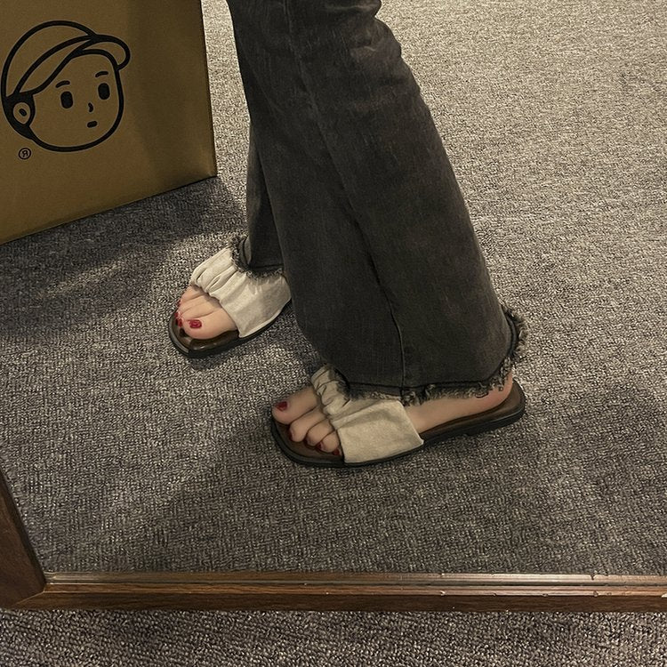 kamames Flat Slippers In The Summer Of 2024 Women Wear Flip-Flops, Flat Heels, Pregnant Women's Comfortable And Fashionable Square-Toe Shoes.