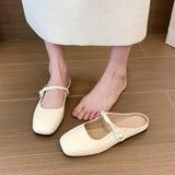 kamames Gentle Semi-Slippers Flat-Soled Shoes Women's Bag Head With A Soft Sole Silver Mary Jane Women's Shoes Temperament Word Flip-Flops