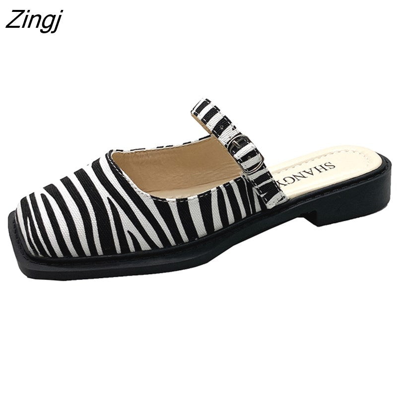 kamames Deformed Heel Autumn Luxury Chain Square Head Shallow Flat Shoes Women's Lazy Loafer Casual Flat Square Heels Lolita Shoes