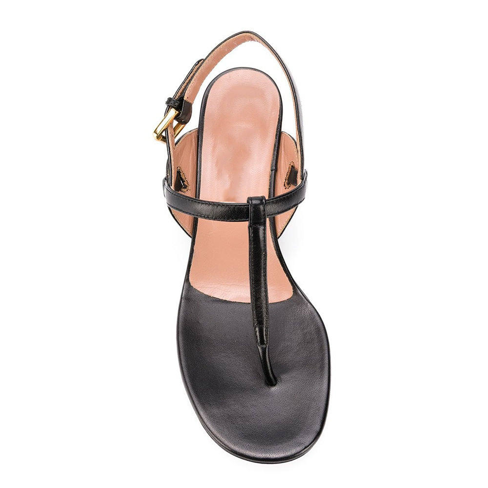 kamames Fashion Clip Toe Sandals Thick Heel T-Belt Large-Size Women's Shoes E-Commerce