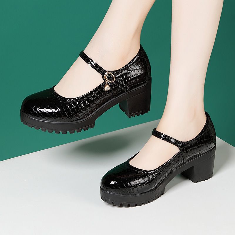kamames Round Head High-End Catwalk Shoes Thick Heel Waterproof Platform One-Word Buckle Model Comfortable Cheongsam High-Heeled Shoes