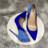 kamames Flock Women Shoes 12cm Stiletto High Heels with Chic Ladies Designer Dress Shoes Pointed Toe Silk Pumps plus size RM026