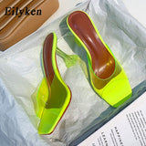 kamames Green Orange PVC Transparent Crystal Spike High Heels Jelly Woman Slippers Street Style Open Toe Sandals Slides Shoes