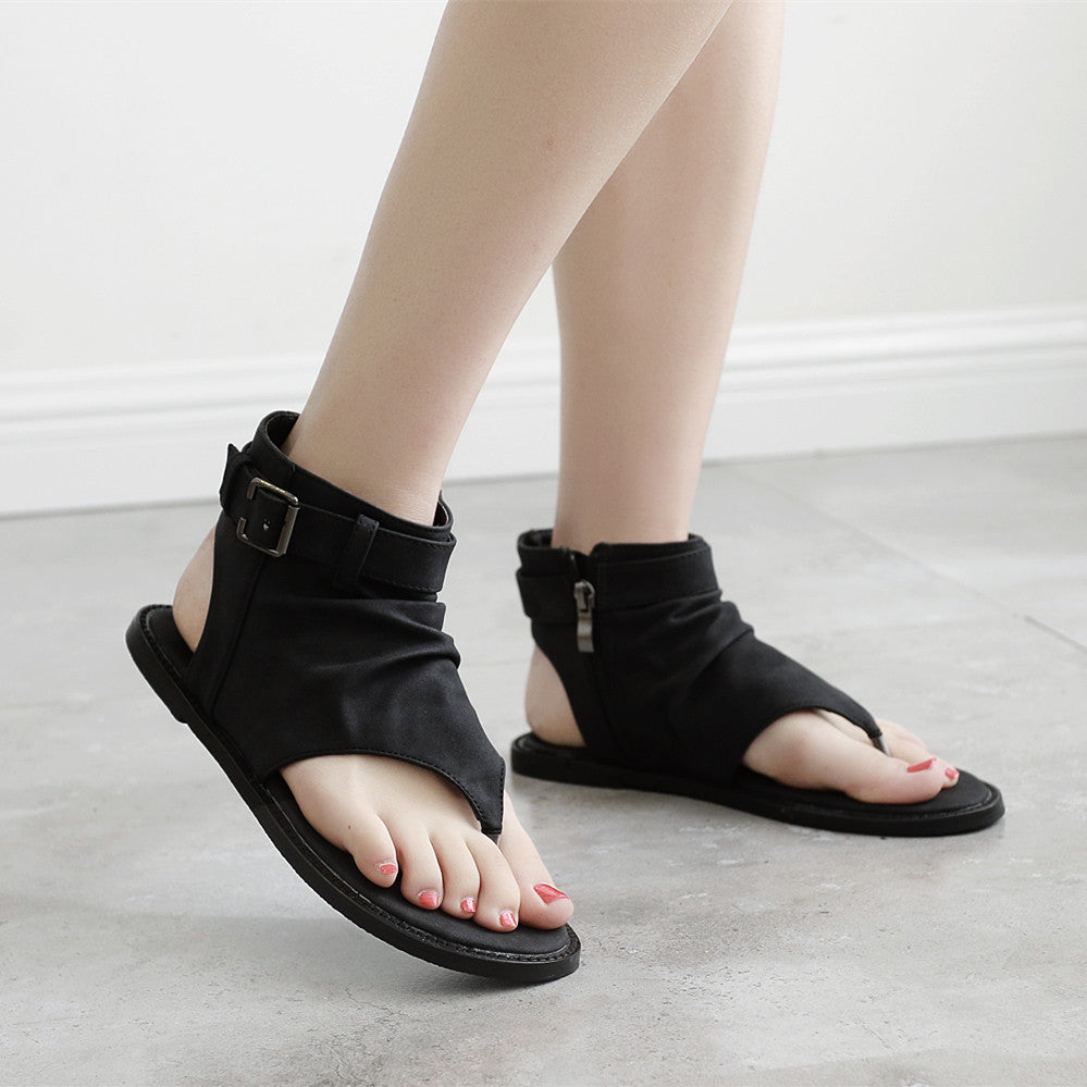 kamames Heel Sandals Women's Large Size 2024 New Ethnic Style Students' Summer Sandals Gao Bang Roman Shoes