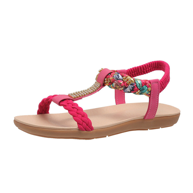 kamames Sandals Women's 2024 Summer Korean Version Of The New Flat-Bottomed Water Drill Sandals Pregnant Shoes Student Shoes Sandals
