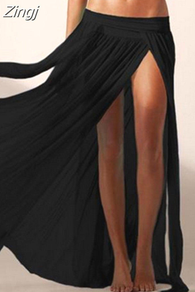 kamames Sexy Women Chiffon High Waist Beach Bikini Cover Ups Sundress Long Maxi Split Skirts Summer Bathing Suit Beachwear
