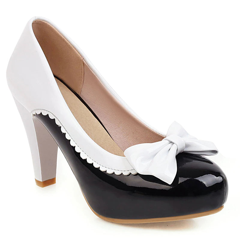 kamames Sgesvier Spring Autumn Women Shoes High heels Pump Round Toe Slip on Shoes Ladies Office Shoes Bowtie dress shoes zapatos mujer