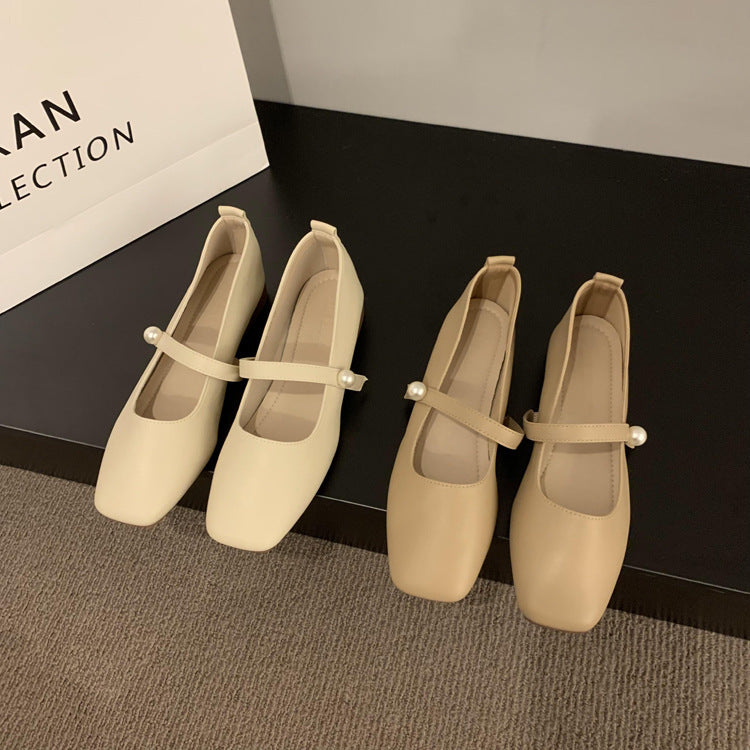 kamames Gentle Wind Evening Shoes Shallow Mouth Square Head Thick Heels Grandma Shoes With Skirt Fairy Style Soft Soles