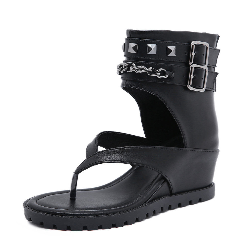 kamames Heel Sandals Women's Summer Chain Roman Toe Sandals Women's Fashionable Casual Shoes