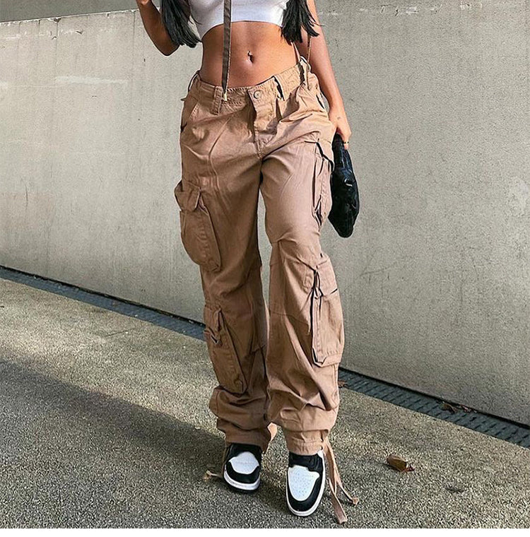 kamames Green Cargo Pants Baggy Jeans Women Fashion Streetwear Pockets Straight High Waist Casual Vintage Denim Trousers Overalls