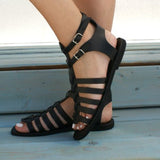 kamames Sgesvier Flat Sandals Ladies Summer Outdoor Fashion Leather Flat Shoes Peep Toe Slipper Buckle Strap Casual Rome sandals