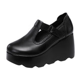 kamames Heel Slope Shallow Mouth Single Shoes 2023 Autumn New Muffin Thick Bottom Waterproof Table Round Head Large Size Female Mother Shoes