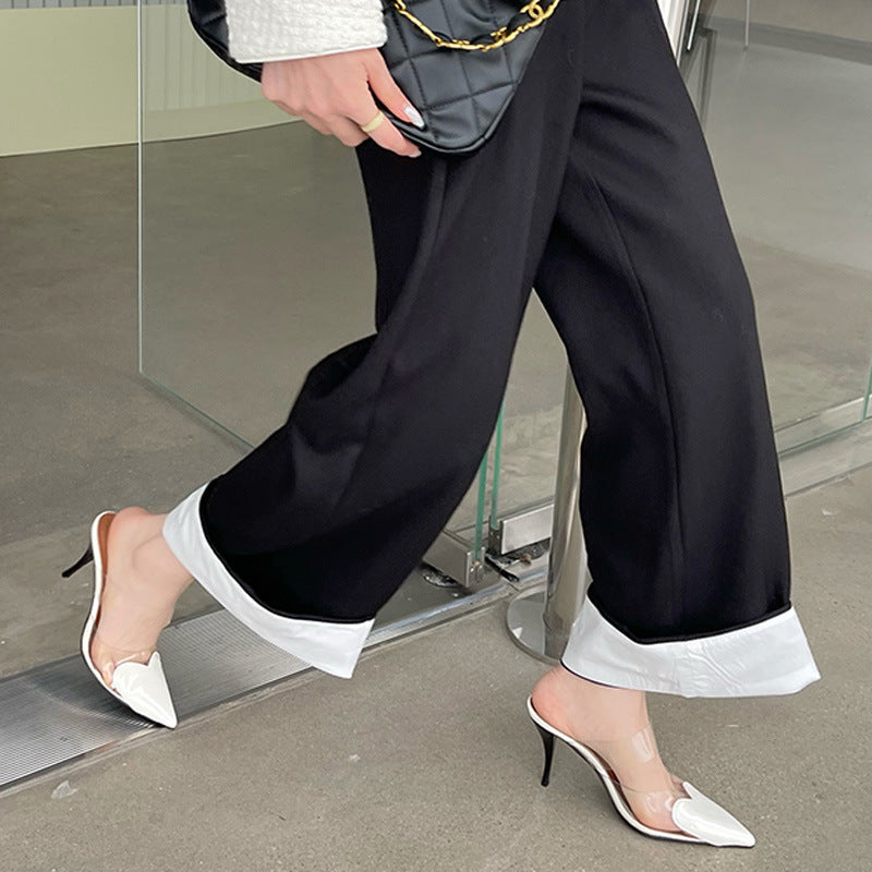 kamames Heels Transparent Love Noodles Spring And Summer New Matching Color Thin-Heeled Women's Shoes Korean Version Of Shallow Mouth Baotou Semi-Pointed Women's Shoes