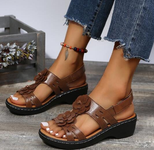 kamames Fashion Summer Peep Toe Shoes Women Hollow Fish Flowers Wedge Casual Sandals Comfortable Roman Plus Size 43 Sandals Women