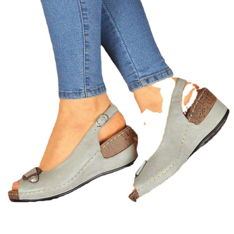 kamames Sales 2023 New Fish Mouth Women's Sandals Clasp Slope Heel Women's Shoes Large Size Women's Shoes