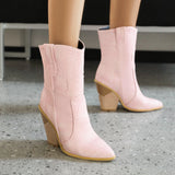 kamames Fashion Denim Western Boots Autumn Women Boots Wedges High Heel Ankle Boots Slip On Winter Plush Woman Shoes Big Size 42 43