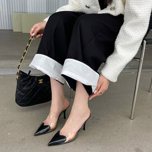 kamames Heels Transparent Love Noodles Spring And Summer New Matching Color Thin-Heeled Women's Shoes Korean Version Of Shallow Mouth Baotou Semi-Pointed Women's Shoes