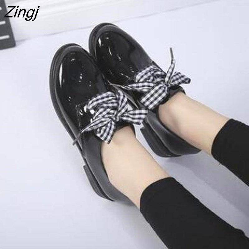 kamames Fashion Spring & Autumn Oxford Flats Woman Loafers Shoes Femme New Patent Leather Shoes Woman Casual Riband Women's Flats