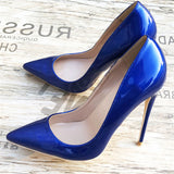 kamames Sexy Women High Heels Shoes Stiletto 12 cm Pumps Blue Pointed Toe Woman Shoes Party Plus Size 34-45 QP044 ROVICIYA