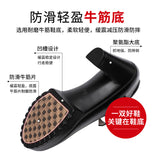 kamames Cowhide Cheongsam Model Catwalk High Heels Women's Non-Slip Round Head Thick-Soled Waterproof Platform Professional Work Shoes Women's Singles Shoes