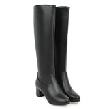 kamames Fashion Zipper Knee High Boots Women Soft Pu Leather Thick High Heels Long Boots Autumn Winter Woman Shoes Size 34-43