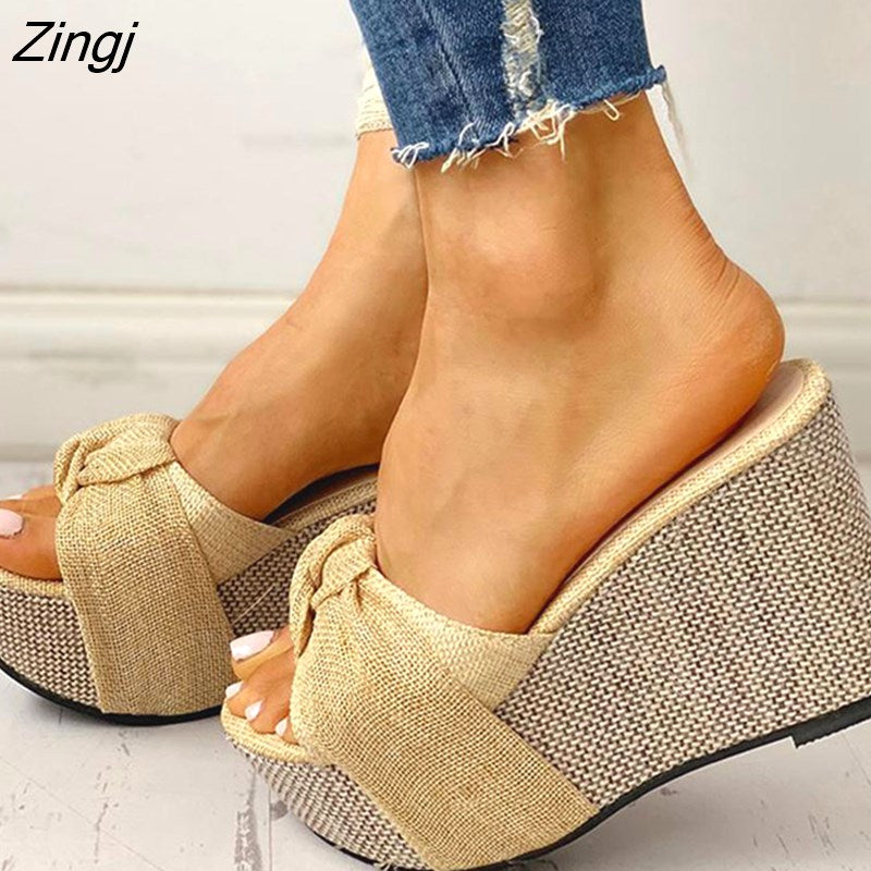kamames Gift Feet Chain Slip On Leisure Platform Summer Sandals 2023 Wedges High Heels Women Shoes Woman Mules Flip Flops