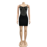 kamames Sexy White Crystal Hot Hot drilling Mini Dress Women Summer Strap Mesh Patchwork Bodycon Glitter Clubwear Dress