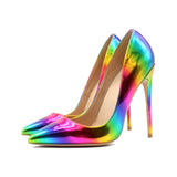 kamames Rainbow Printed Pointed Toe Woman Lady Female 10 cm 8 cm 12 cm high heel shoes Stilettos Women Pump QP006 ROVICIYA