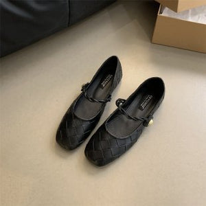 kamames Fragrant Style Mary Jane Shoes French Buckle Soft Leather Flat Soles Single Shoes Shallow Mouth Thick Heels Small Leather Shoes Love Shoes