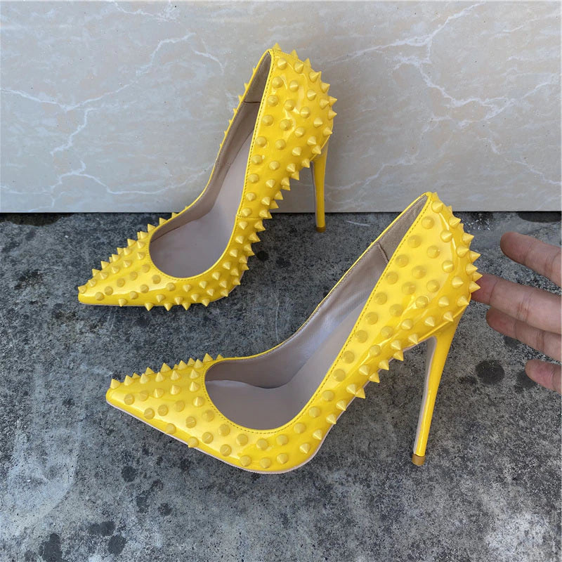 kamames design yellow 8cm 10cm 12cm heels party shoe work sexy wedding plus size pointed toe daily wear lady pumps MD042 ROVICIYA