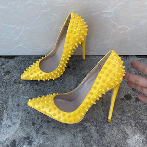 kamames design yellow 8cm 10cm 12cm heels party shoe work sexy wedding plus size pointed toe daily wear lady pumps MD042 ROVICIYA