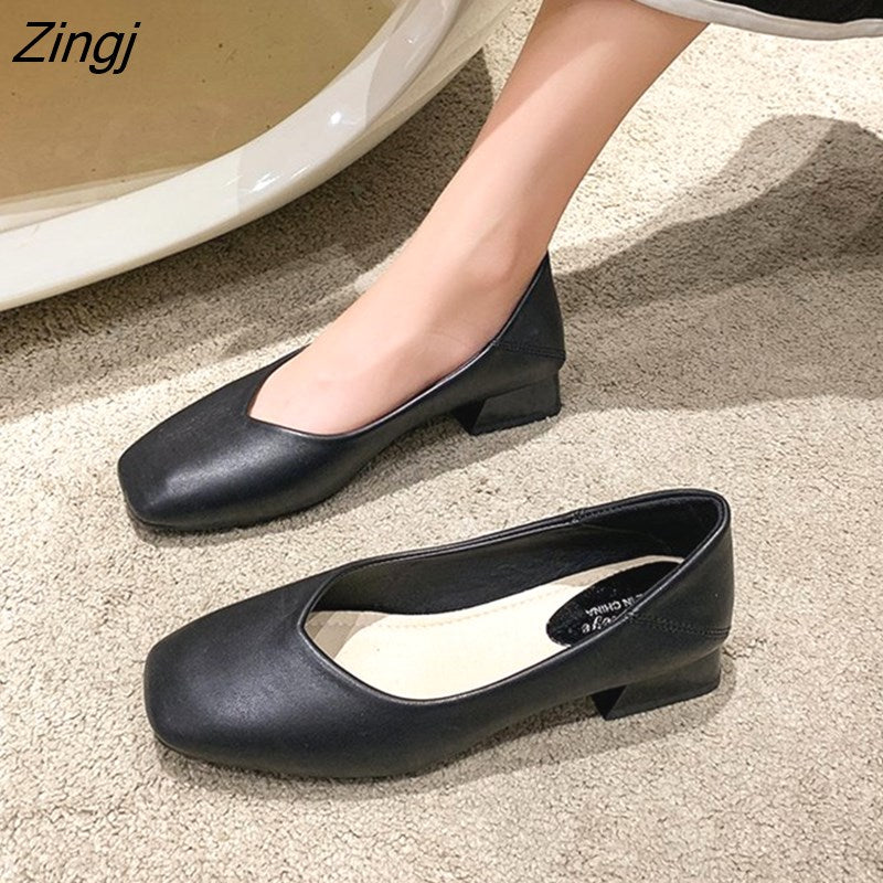 kamames Fashion Exquisite Ladies Beautiful Solid Color Shallow Mouth Thick Heel Soft Sole Pointed Toe Heel Shoes Ladies High Heels