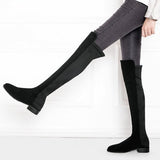 kamames Heel Knee High Boots Women Soft Flock Leather Over The Knee Boots Slip On Autumn Winter Fashion High Boots Shoes